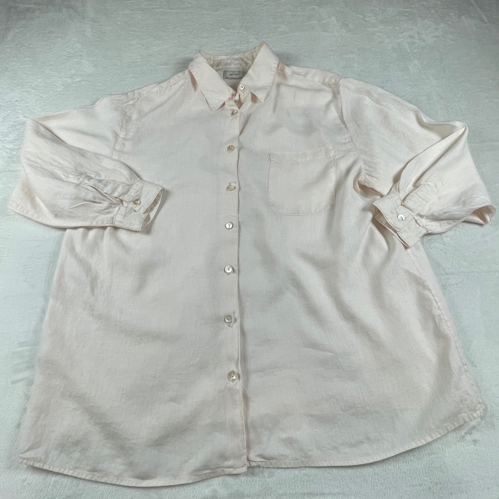 Lord & Taylor Pink 100% Linen Button Down Shirt Womens 20W Long Sleeve Pocket